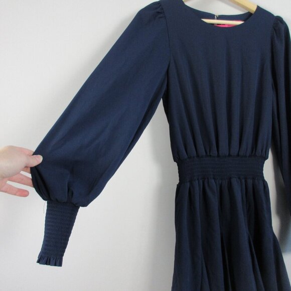 Lily Pulitzer Lorella Stretch Dress 4 Blue Fit & Flare Smocked Waist Party 424 - Picture 6 of 12